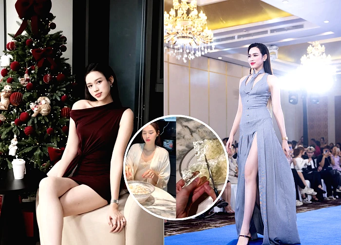 Đỗ Thị Hà diện váy ngắn đón Giáng sinh, "đôi kiếm Nhật" 1m11 gây chú ý