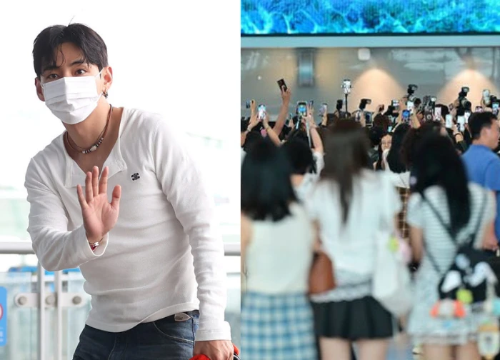 V (BTS) panicked and hugged his face in the middle of a sea of "crazy fans", Incheon Airport broke the battle!