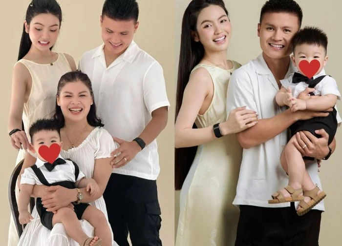 Quang Hai's wife shows off 'super sweet' family photos, her son 'stole hearts' because of 1 detail