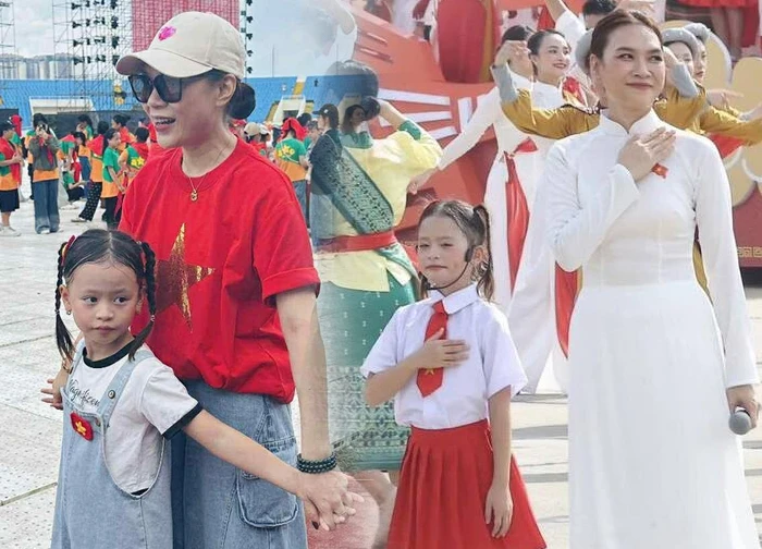 Ha Thuy Tien: The little girl duets with My Tam at Ba Dinh Square, revealing the real family