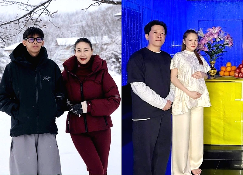 Nhã Phương bụng bầu vượt mặt, con trai cao lớn của hoa hậu Hà Kiều Anh