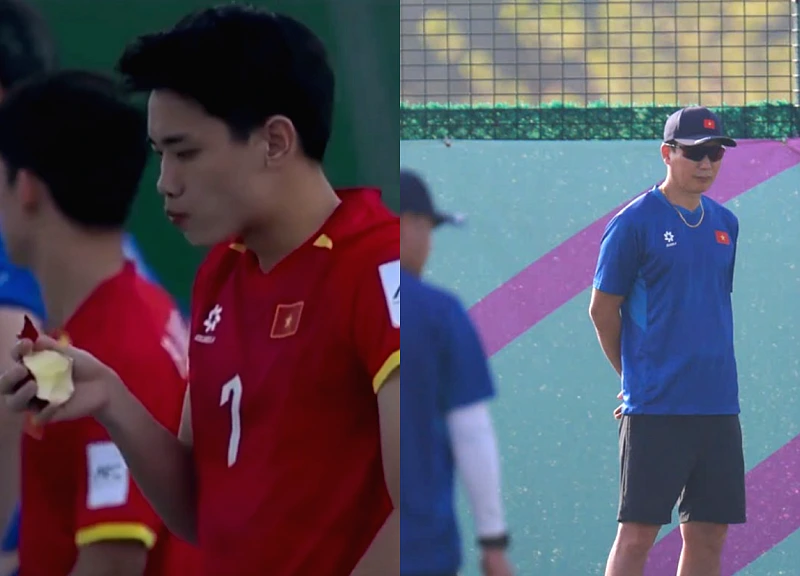 HLV Kim Sang-sik nói về hình ảnh ăn táo viral khắp cõi mạng của Đình Bắc: "Tôi không biết cậu ấy đói hay sao..."