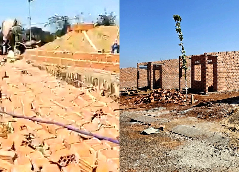 Tường nhà tái định cư cho hộ nghèo đang xây bất ngờ đổ sập giữa trời nắng