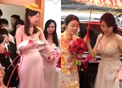 Phù dâu mặc váy trễ vai "bấm còi qua mặt cô dâu" trong đám cưới, ánh mắt chú rể mới lớn chuyện