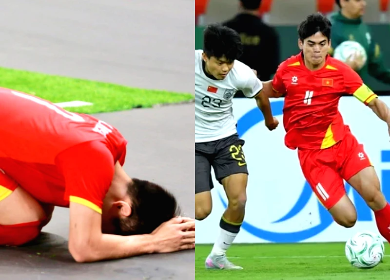 Đình Bắc cúi đầu xin lỗi khi U23 Việt Nam thua 0-3 Trung Quốc