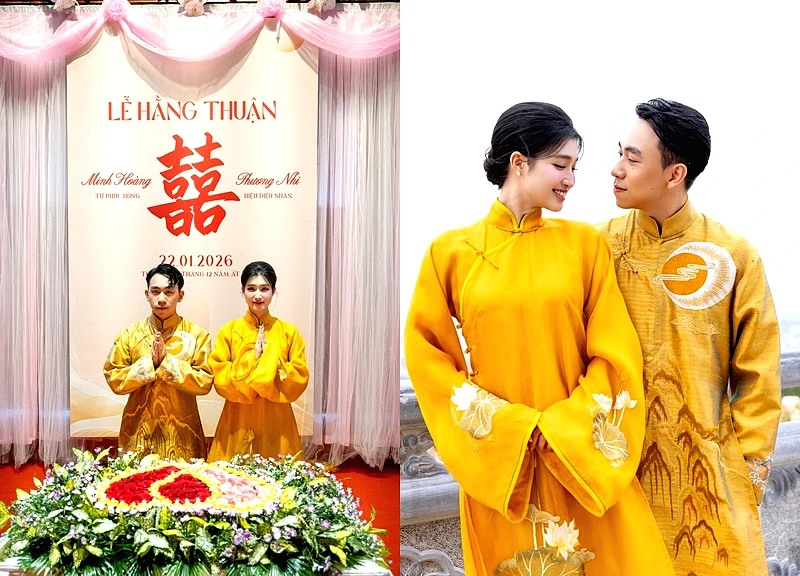 Hé lộ bên trong lễ hằng thuận của Phương Nhi và Minh Hoàng: Rước dâu bằng xe VF9 mui trần, cặp đôi tình tứ không rời