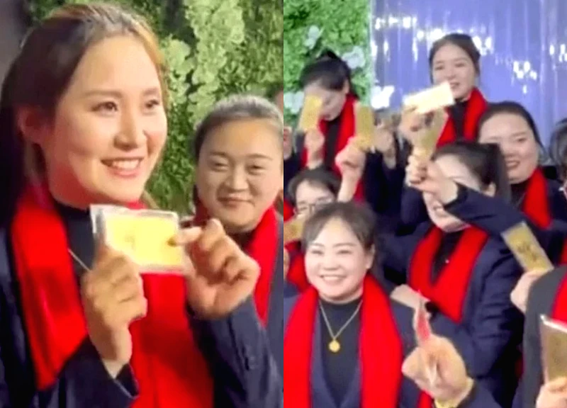 Một tiệm vàng Trung Quốc chơi lớn: Thưởng 'nóng' tiền và vàng cho nhân viên dịp tất niên