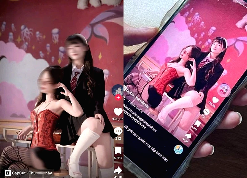 Nữ sinh gây tranh cãi khi mặc trang phục phản cảm chụp ảnh kỷ yếu trong lớp