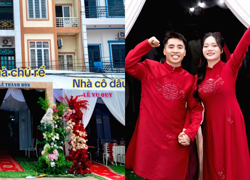 Cặp đôi chung vách ở Bắc Ninh cưới nhau, hai nhà chung rạp, rước dâu mất 10 giây