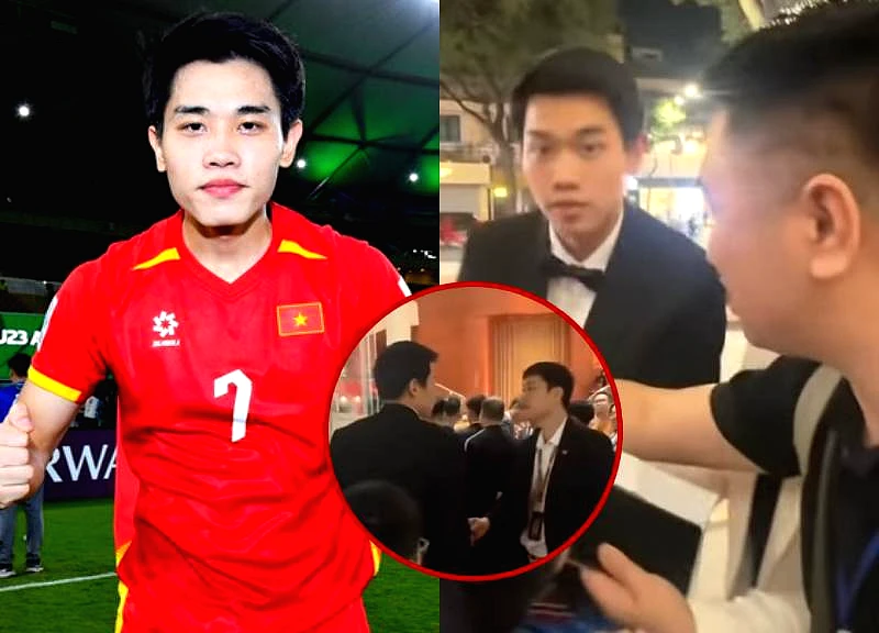 Dinh Bac was blocked by the security staff from entering, acting surprisingly