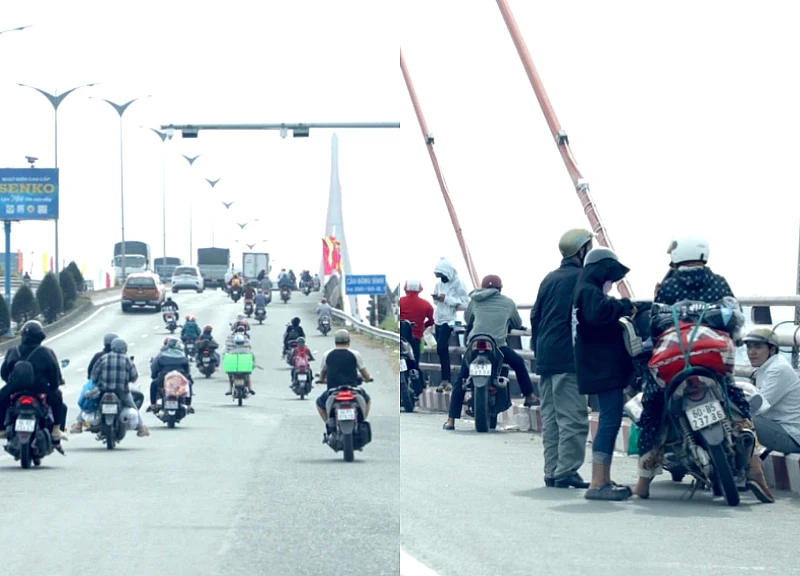 Dòng phương tiện ùn ùn từ TP.HCM về miền Tây