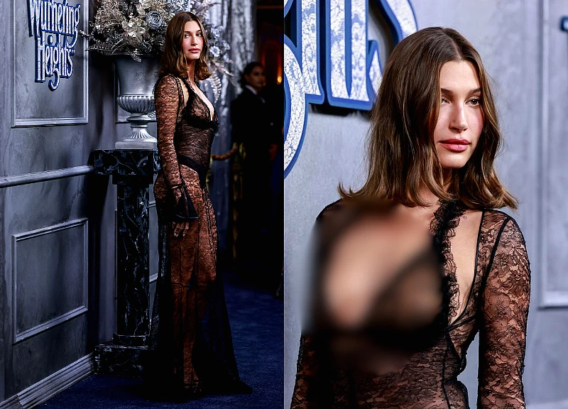 Hailey Bieber "thiêu đốt" thảm đỏ, bộ váy ren xuyên thấu, lộ chi tiết khó coi