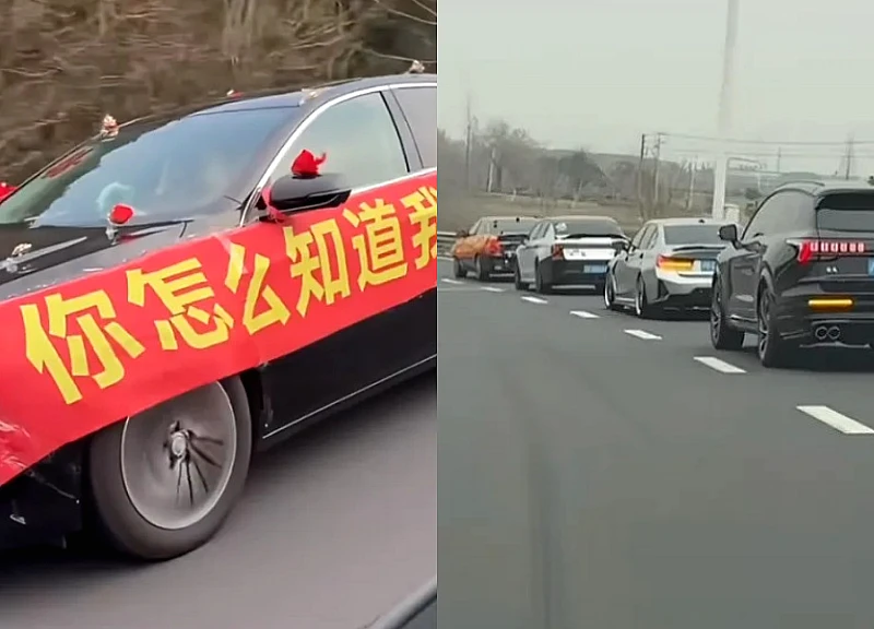 Hơn chục chiếc xe lạ nhập đoàn trên cao tốc, 'hộ tống' cô dâu lấy chồng xa