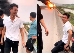 Xe tải chở xe máy cháy trơ khung ở cao tốc, tài xế khóc nghẹn lo tiền bồi thường