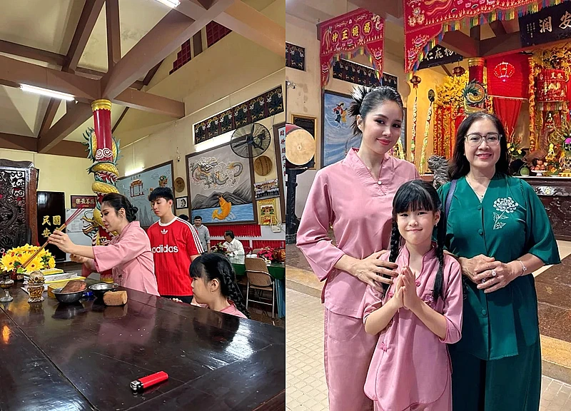 Khoảnh khắc đẹp của vợ chồng Lê Phương trong ngày Rằm tháng Giêng