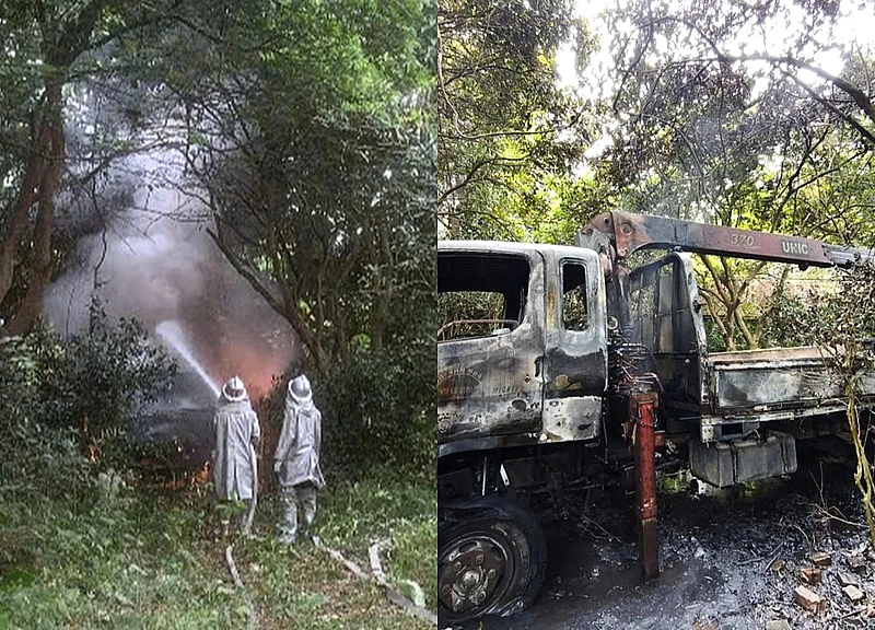 Xe tải gắn cẩu vướng dây điện gây cháy khiến 1 người tử vong ở Hà Nội