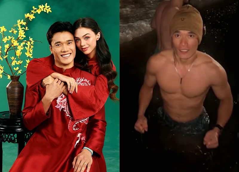 Bui Tien Dung stripped naked to reveal his 6-pack body, bathed in the glacier in the cold of minus 6 degrees Celsius