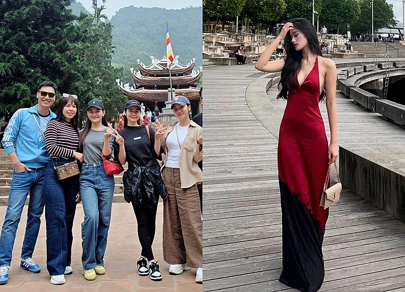 Vợ chồng Mạnh Trường đi chùa với Huyền Lizzie, hoa hậu Ý Nhi quá sexy