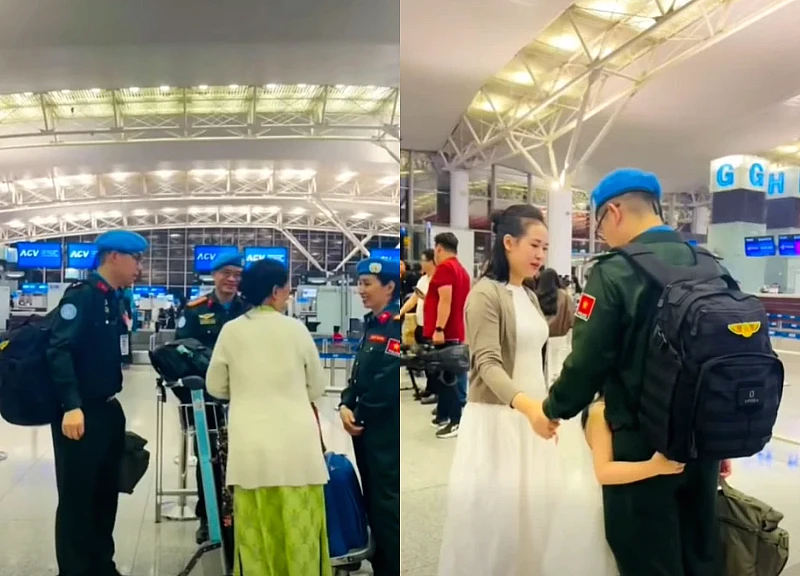 Cái ôm vội ở sân bay: Các chiến sĩ "mũ nồi xanh" tạm biệt gia đình, lên đường làm nhiệm vụ quốc tế