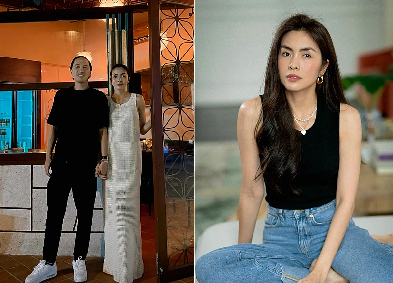 Tang Thanh Ha reveals a noticeably different belly, sparking rumors of a pregnancy; photos with her husband attract attention.