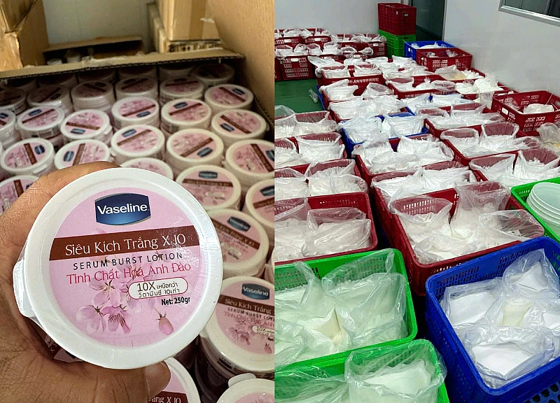Horrifying discovery at a skin-whitening factory in Ho Chi Minh City, where "dirty chemicals" are magically transformed into Vaseline, OLAY, and other similar products.