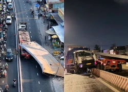 Tấm thép 10 tấn đè bẹp đầu xe tải, tài xế tử vong, cửa ngõ TPHCM tê liệt