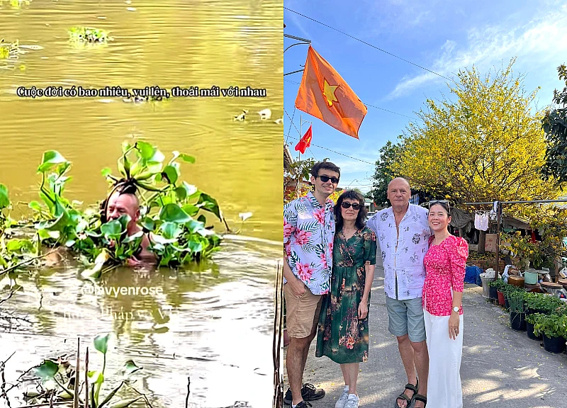2 tháng "hoà tan" của vợ chồng người Pháp được sui gia Việt Nam dẫn đi tắm sông, đi nhậu, tập nằm võng