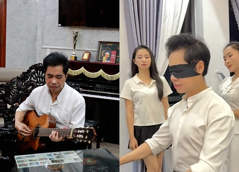 Singer Ngoc Son caused a fever when he showed off his talent blindfolded and played the piano