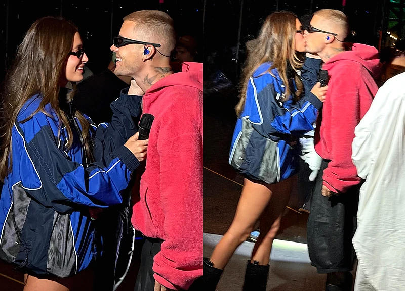 Có thể là rụng rời khi nhìn Justin Bieber khóa môi Hailey ở Coachella 2026, quý tử không lộ mặt vẫn hot ngang bố mẹ
