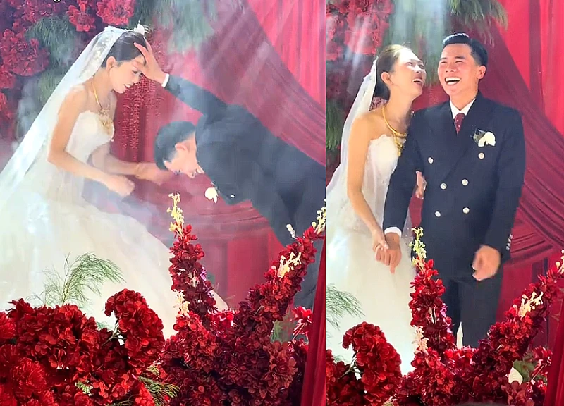 Groom goes viral for playfully hitting his wife during wedding ceremony, repeatedly apologizing, but what was the bitter ending?