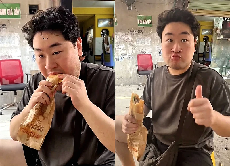 Thanh niên Hàn Quốc tròn mắt, há miệng khi ăn bánh mì Việt Nam